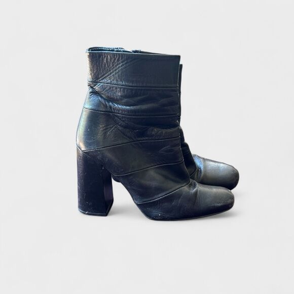 ZARA Basic Collection Premium Leather Black Ankle Boots Block Heel Size 38 7.5 - Picture 1 of 8